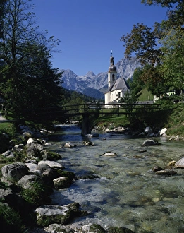 Ramsau Prints: River running past the church in Ramsau
