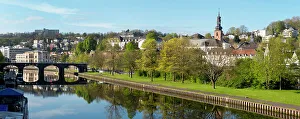 Saarland Prints: River Saar panorama, Saarbrucken, Saarland, Germany, Europe