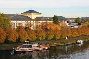 River Saar and Saarland State Theatre, Saarbrucken, Saarland, Germany, Europe