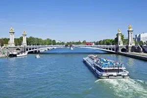 River Cruise Prints: River Seine Cruise boat, Bateaux Mouches and the Pont Alexandre III Bridge
