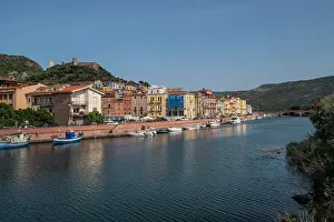 Bosa Prints: River Temo and the colourful town of Bosa with a fortress on the hill