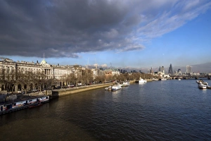 Typically British Prints: The River Thames looking East from Waterloo Bridge, London, England, United Kingdom