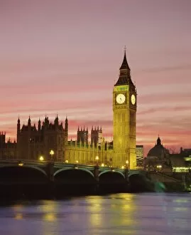 Houses Of Parliament Collection: The River Thames, Westminster Bridge, Big Ben and the Houses of Parliament in the evening