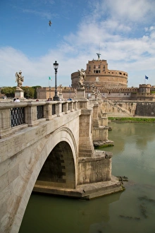 Pedestrian Bridge Prints: River Tiber and Castel Sant Angelo, UNESCO World Heritage Site, Rome, Lazio, Italy