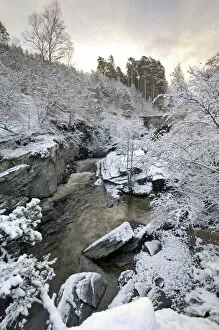 River Tromie in winter snow, Drumguish near Kingussie, Highlands, Scotland