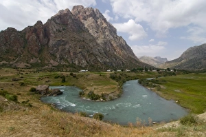 Riverbend of the Karakul River, Fann mountains, Tajikistan, Central Asia Riverbend of the Karakul River, Fann mountains, Tajikistan, Central Asia