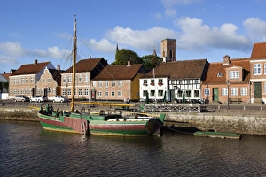 Riverfront Prints: Riverfront houses and tower of Ribe Domkirke, Ribe, Jutland, Denmark, Scandinavia, Europe