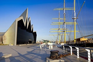 River Clyde Prints: Riverside Museum and docked ship The Glenlee