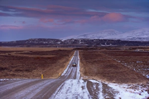 Images Dated 21st October 2008: Road 94, Largarfjlot Valley north of Egilsstadir, at sunset, East Fjords