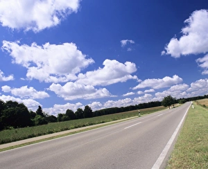 Images Dated 23rd July 2008: Road and cumulus clouds in summer, Swabian Alb, Baden Wurttemberg, Germany, Europe