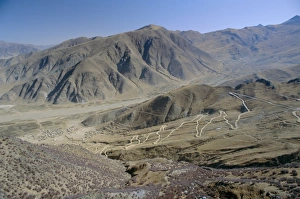 Ganden Prints: Road up to Ganden monastery, Tibet, China, Asia