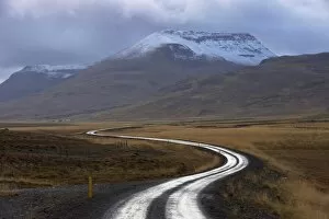 Images Dated 11th October 2008: Road and landscape in Vatsnes Peninsula, with snow-covered mountains in October