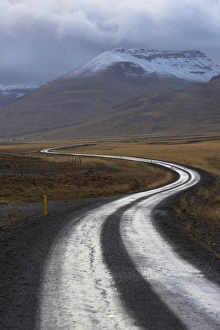 Images Dated 11th October 2008: Road and landscape in Vatsnes Peninsula, with snow-covered mountains in October