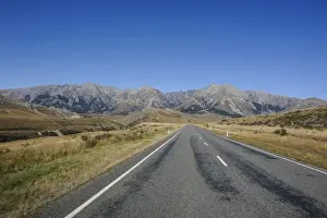 Road Marking Prints: Road leading through the beautiful mountain scenery around Arthurs Pass