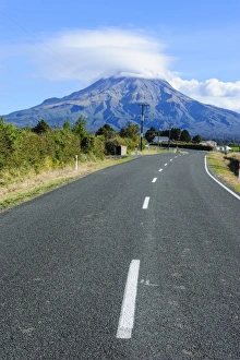 Road Markings Prints: Road leading to Mount Taranaki, North Island, New Zealand, Pacific