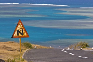 Rodrigues Prints: Road leading into zigzag water channel, Rodrigues, Mauritius, Indian Ocean, Africa