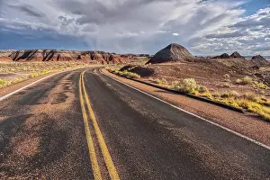 Dirt Prints: Road leads to Teepees and desert landscape at Petrified Forest National Park in Arizona