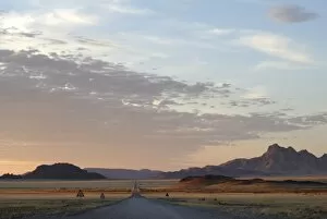 Road through the Naukluft National Park in evening, Namibia, Africa