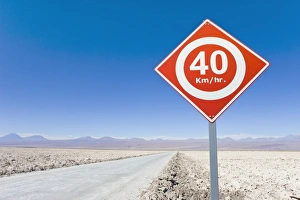 Number Prints: Road sign in the Atacama Desert, Norte Grande, Chile, South America