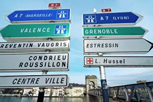 Road sign, Pont de la Passerelle, River Rhone, Vienne, Rhone Valley, France