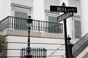 Georgia Prints: Road signs in Johnson Square, Savannah, Georgia, United States of America, North America