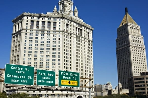 Road Sign Prints: Road signs on the Manhattan side of Brooklyn Bridge