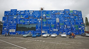 Road Signs Prints: Road signs at Verkehrshaus transport museum, Lucerne, Switzerland, Europe