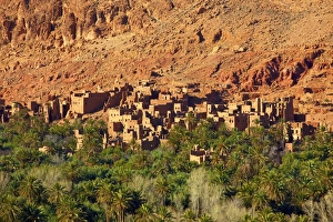 Tinghir Prints: Road to Todra Gorge with oasis, Tinghir, Morocco, North Africa, Africa