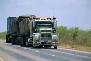 Lorry Prints: A road train on the Stuart Highway between Darwin and Threeways in the Northern Territory of Australia