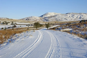 Absence Prints: Road in winter snow, Dumfries and Galloway, Scotland, United Kingdom, Europe