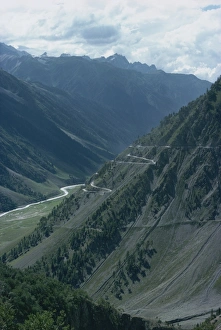 Mountain Roads Prints: Road up to the Zoji La pass on route between Kashmir and Ladakh, India, Asia