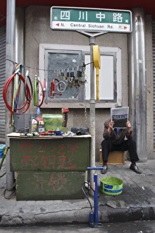 Padlock Prints: Roadside bicycle shop, Shanghai, China, Asia