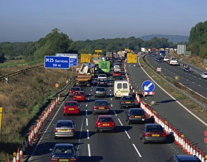 Motorway Prints: Roadworks causing traffic jam on the M25, England, United Kingdom, Europe
