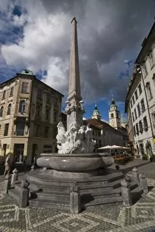 Robba fountain in the center of Lublijana, Slovenia, Europe