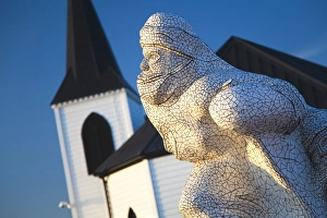 South Wales Prints: Robert Scott sculpture, Cardiff Bay, South Wales, Wales, United Kingdom, Europe