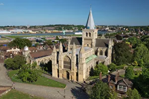 Townscape Prints: Rochester Cathedral viewed from castle, Rochester, Kent, England, United Kingdom, Europe