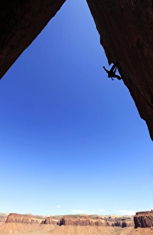 Images Dated 10th April 2010: A rock climber tackles an overhanging wall on the cliffs of Indian Creek
