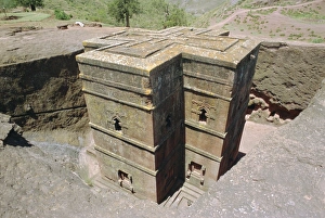 Saint George Prints: Rock cut Church of St. Georgel, (10th - 13th c. ) Lalibela, Wollo region