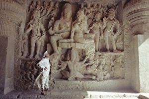 Maharashtra State Prints: Rock cut panel depicting the Hindu God Lord Shiva
