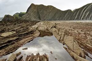 Euskadi Prints: Rock formations (flysch) at low tide on coast between Zumaia and Deba, Costa Vasca