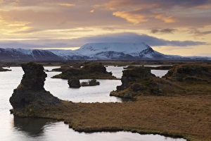 Images Dated 17th October 2008: Rock formations (lava) at sunset, at Kalfastrond, east shore of Lake Myvatn