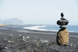 Stack Prints: Rock piles and coastal scenery, Vik, Southern Region, Iceland, Polar Regions