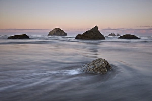 Oregon Prints: Rock, sea stacks and waves at dawn