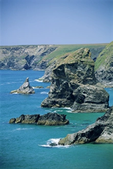 Coastal Feature Prints: Rock stacks, Bedruthan, Cornwall, England, United Kingdom, Europe