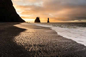 Reynisdrangar Prints: Rock stacks of Reynisdrangar at sunrise