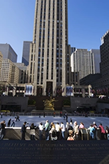 Ice Rink Prints: The Rockefeller Center with ice rink in the Plaza
