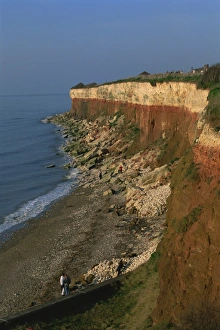 Sea Cliffs Prints: Rockfalls from red and white chalk cliff, Hunstanton, Norfolk, England