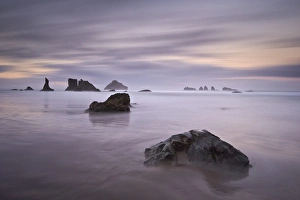 Sea Stacks Prints: Rocks and sea stacks at dawn, Bandon Beach
