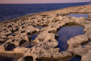 Rock Pool Prints: Rocky coast in Bugibba, Malta, Mediterranean, Europe