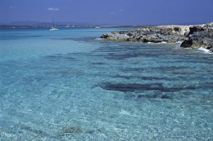 Formentera Prints: Rocky coast and sea, Formentera, Balearic Islands, Spain, Mediterranean, Europe